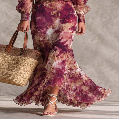 Pink Chiffon Off-the-Shoulder Maxi Dress