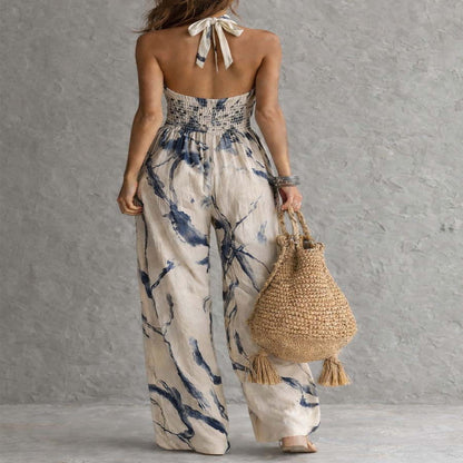 Vestido Halter con Estampado de Tinta y Bolsillos