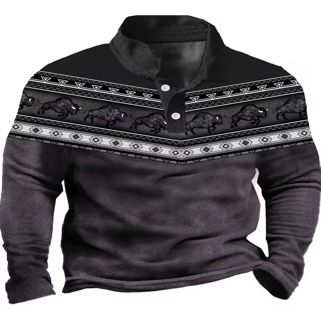 Vintage Casual Polo Shirt with 3D Pattern in Color