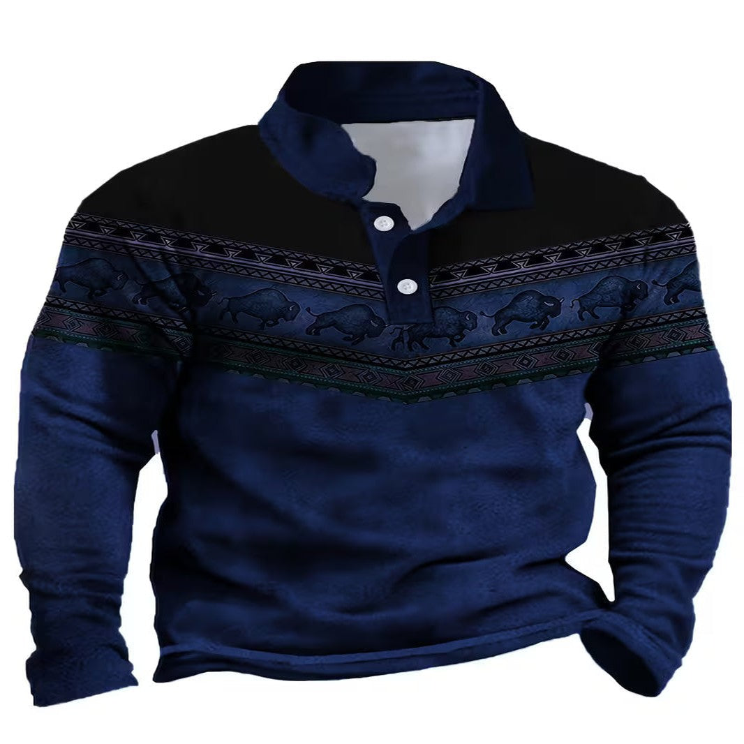 Vintage Casual Polo Shirt with 3D Pattern in Color