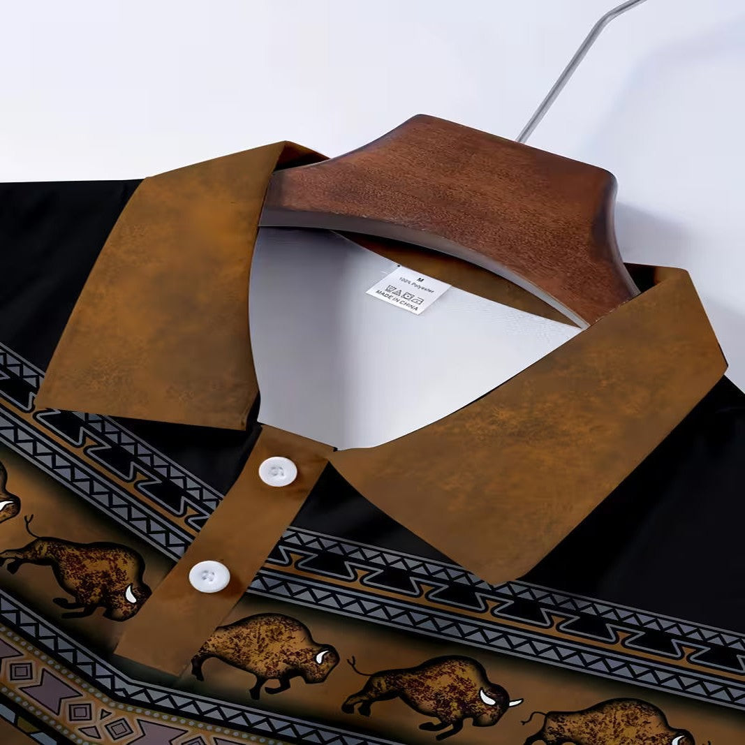 Vintage Casual Polo Shirt with 3D Pattern in Color