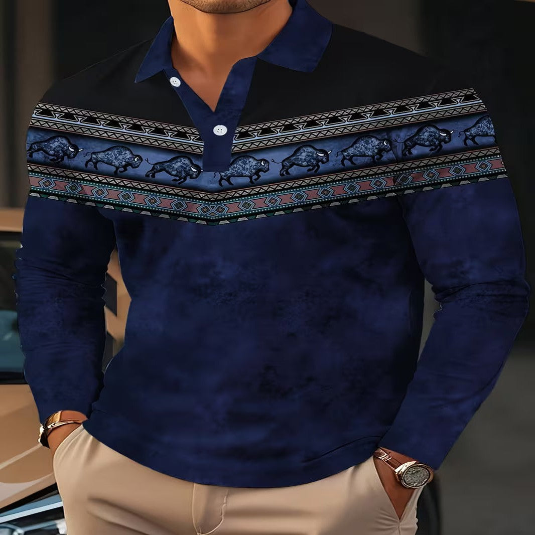 Vintage Casual Polo Shirt with 3D Pattern in Color
