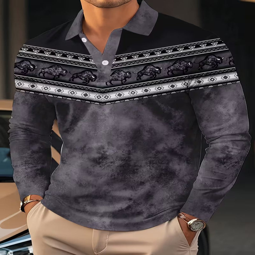 Vintage Casual Polo Shirt with 3D Pattern in Color