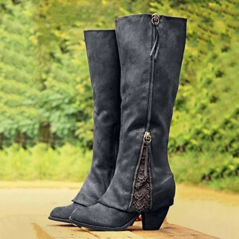 Moana | Women's high-heeled boots with block heel, side zipper, and laces