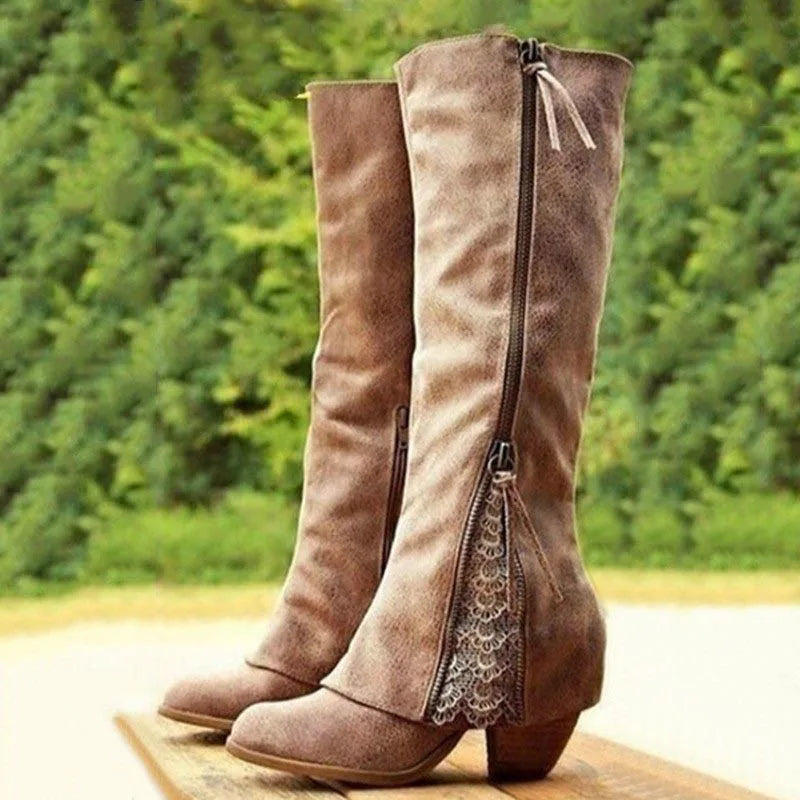 Moana | Women's high-heeled boots with block heel, side zipper, and laces