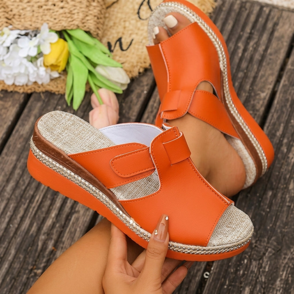 Layla | Open-toe wedge sandals with platform and velcro closure