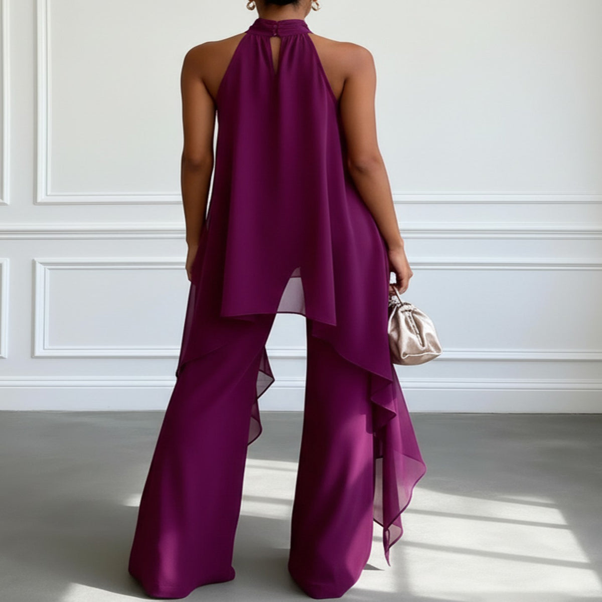 Purple Sleeveless Crop Top and Pants Set