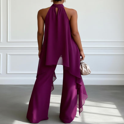 Purple Sleeveless Crop Top and Pants Set