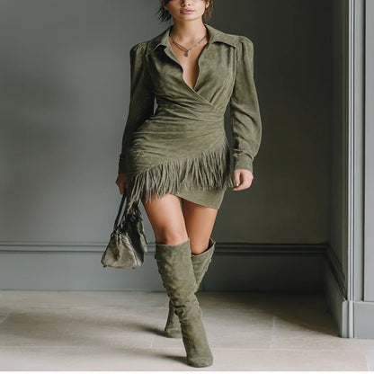 V-neck wrap mini dress