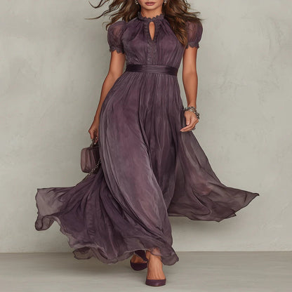 Purple Chiffon Maxi Dress with Plunge Neckline