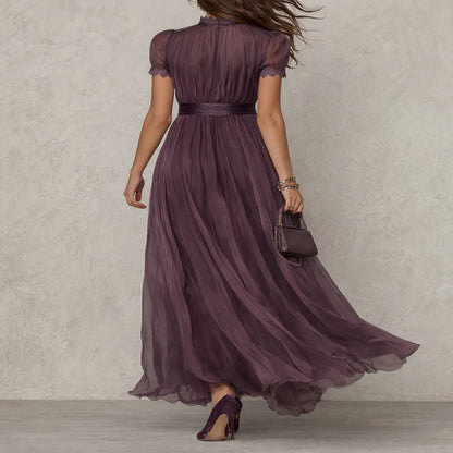Purple Chiffon Maxi Dress with Plunge Neckline