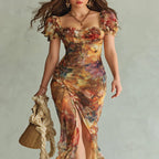 Orange Chiffon Oil Print Maxi Dress