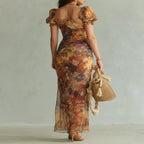 Orange Chiffon Oil Print Maxi Dress