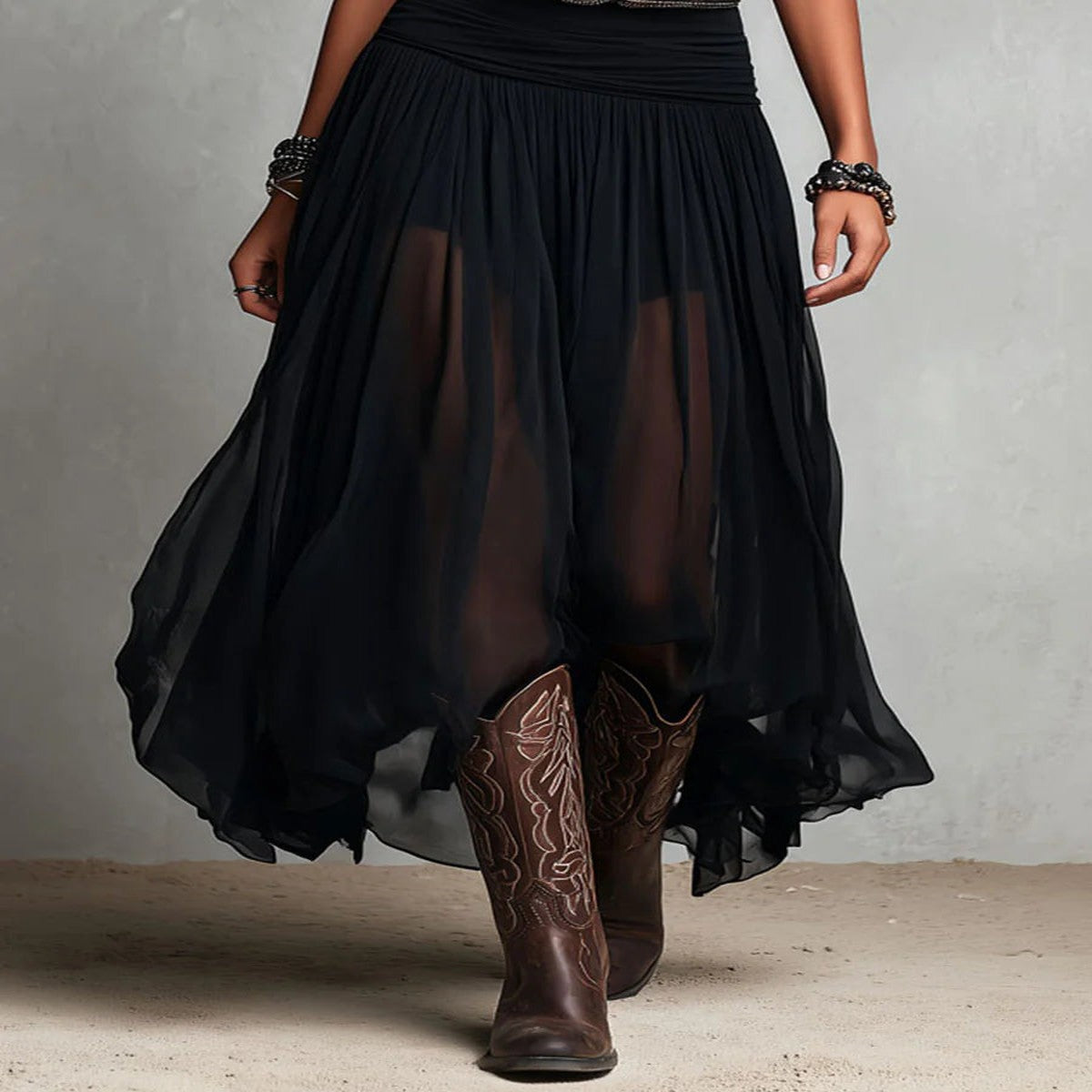 Black Tulle Maxi Skirt and Top Set