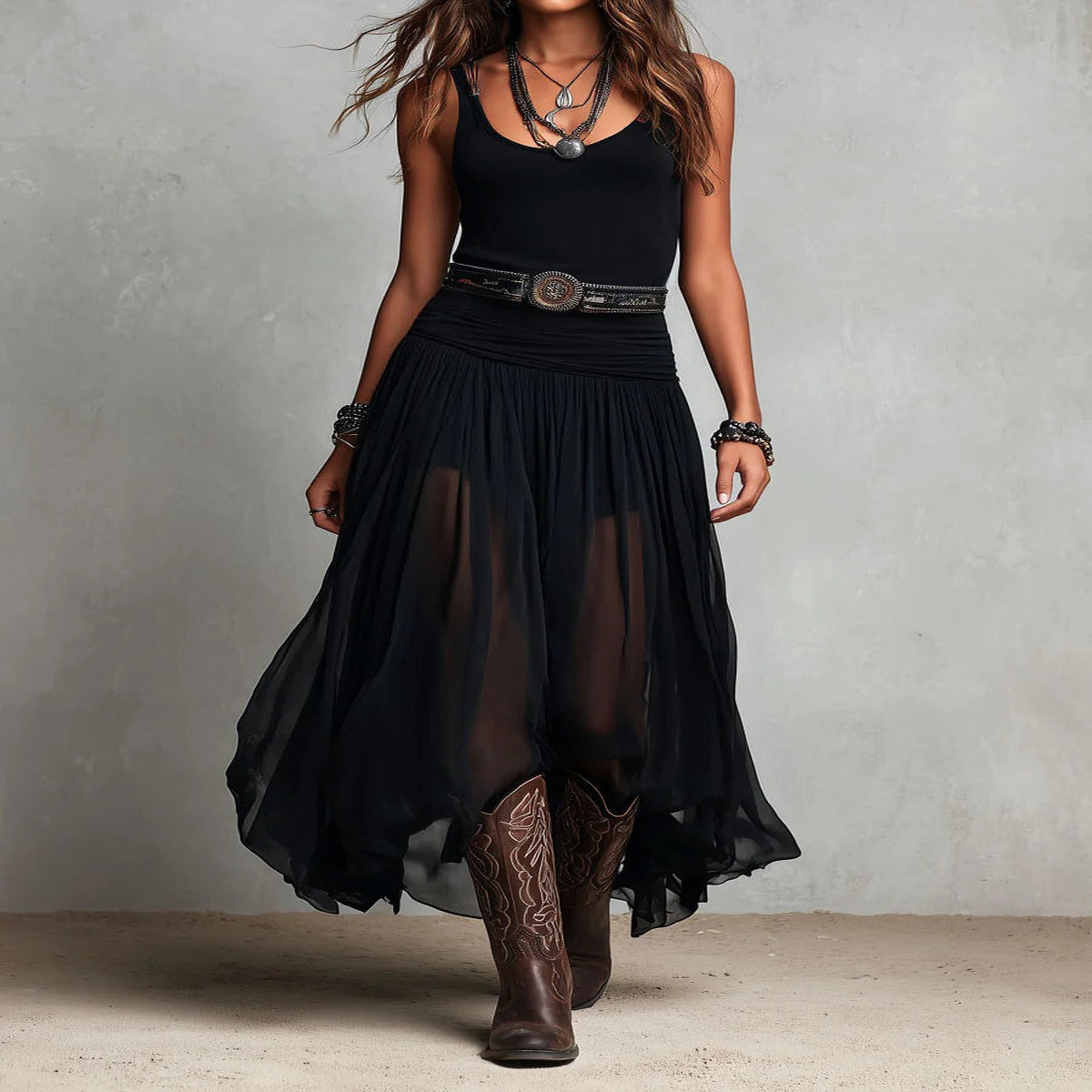 Black Tulle Maxi Skirt and Top Set
