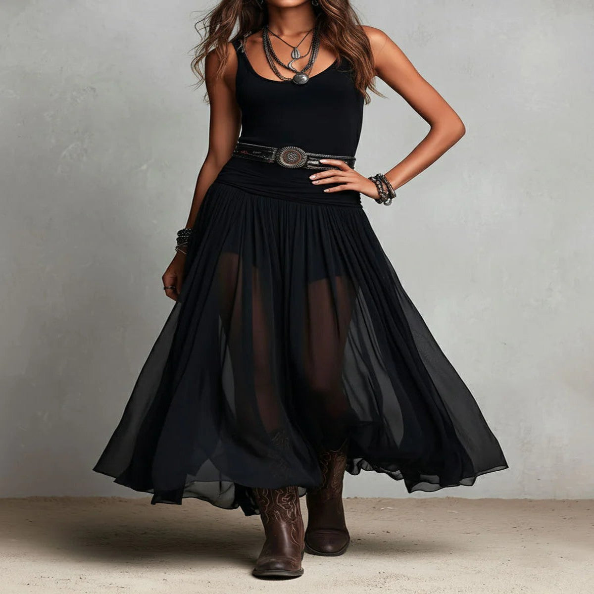 Black Tulle Maxi Skirt and Top Set