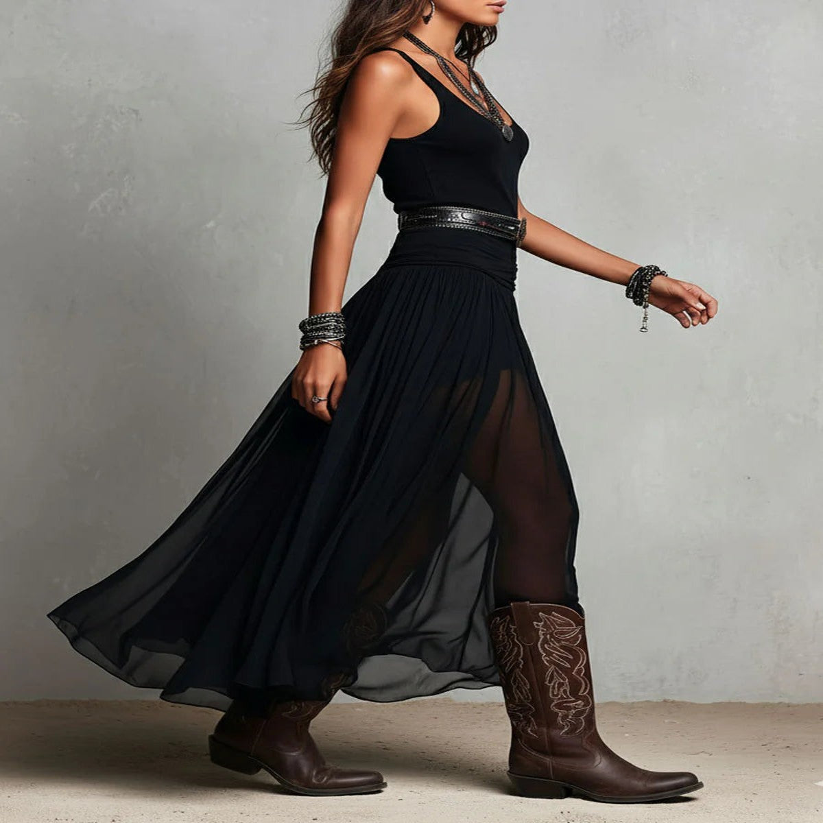 Black Tulle Maxi Skirt and Top Set