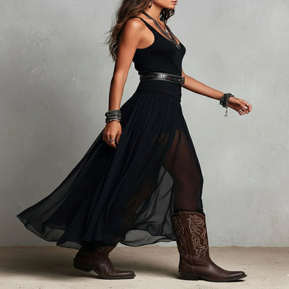 Black Tulle Maxi Skirt and Top Set
