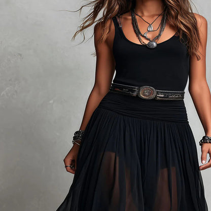 Black Tulle Maxi Skirt and Top Set