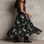 Vestido Maxi Negro Bohemio con Estampado Floral