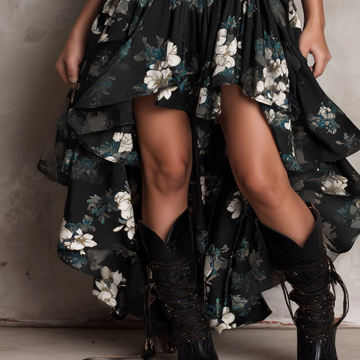 Bohemian Black Floral Print Maxi Dress