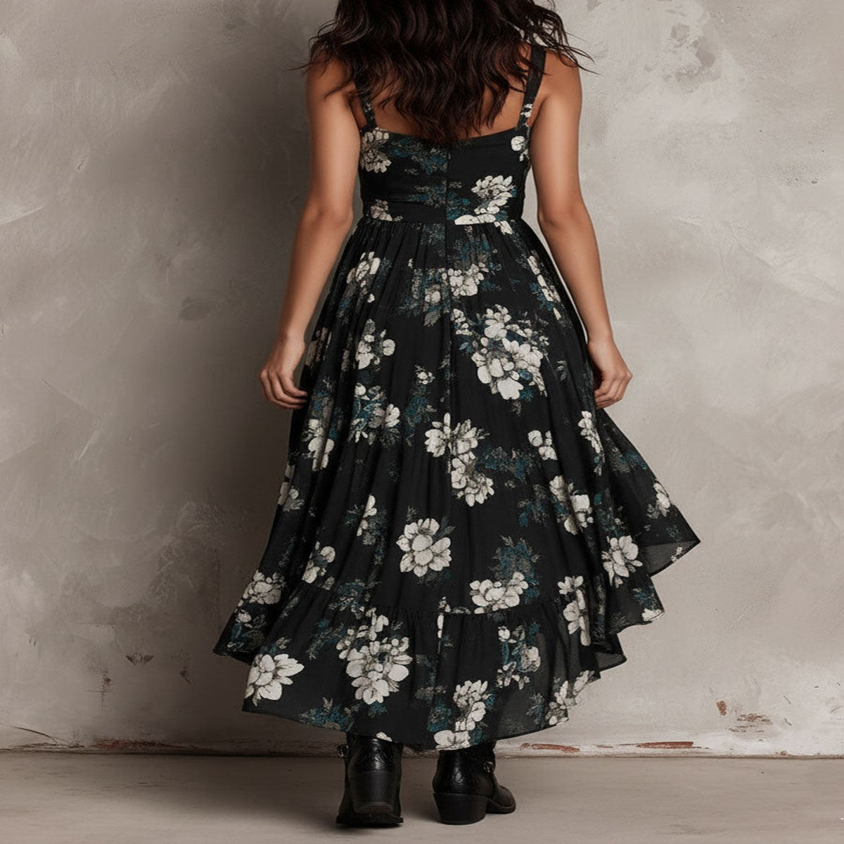 Bohemian Black Floral Print Maxi Dress