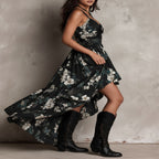Vestido Maxi Negro Bohemio con Estampado Floral
