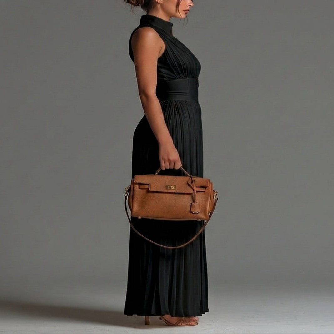 Black Chiffon Jumpsuit with V-Neck and Wide Leg