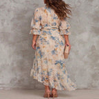 Vestido Maxi Asimétrico de Chifón con Estampado Floral