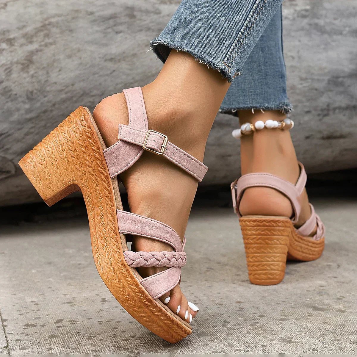 Chloe | Adjustable cross-strap sandals with braided sole