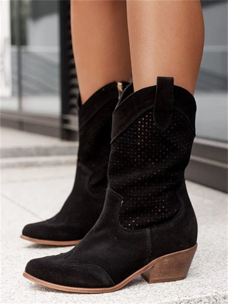 Taren | Women's western boots with block heel and perforated panels
