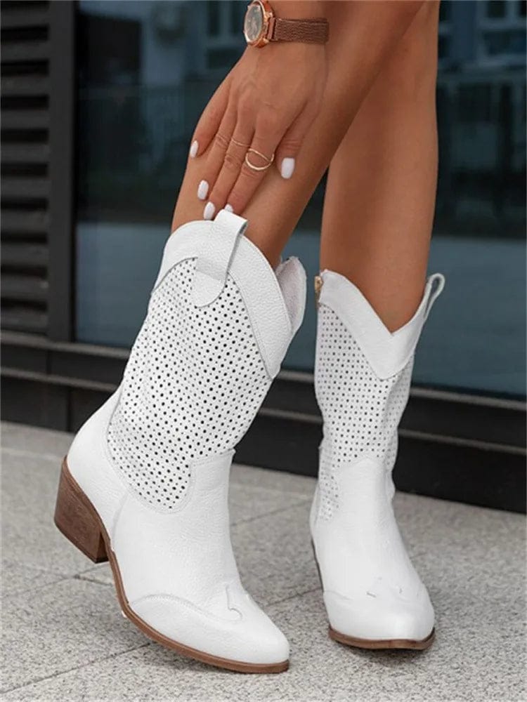 Taren | Women's western boots with block heel and perforated panels