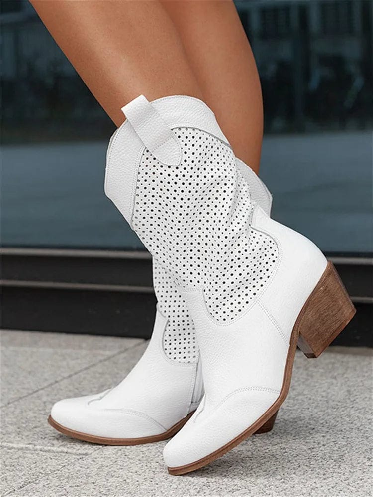 Taren | Women's western boots with block heel and perforated panels