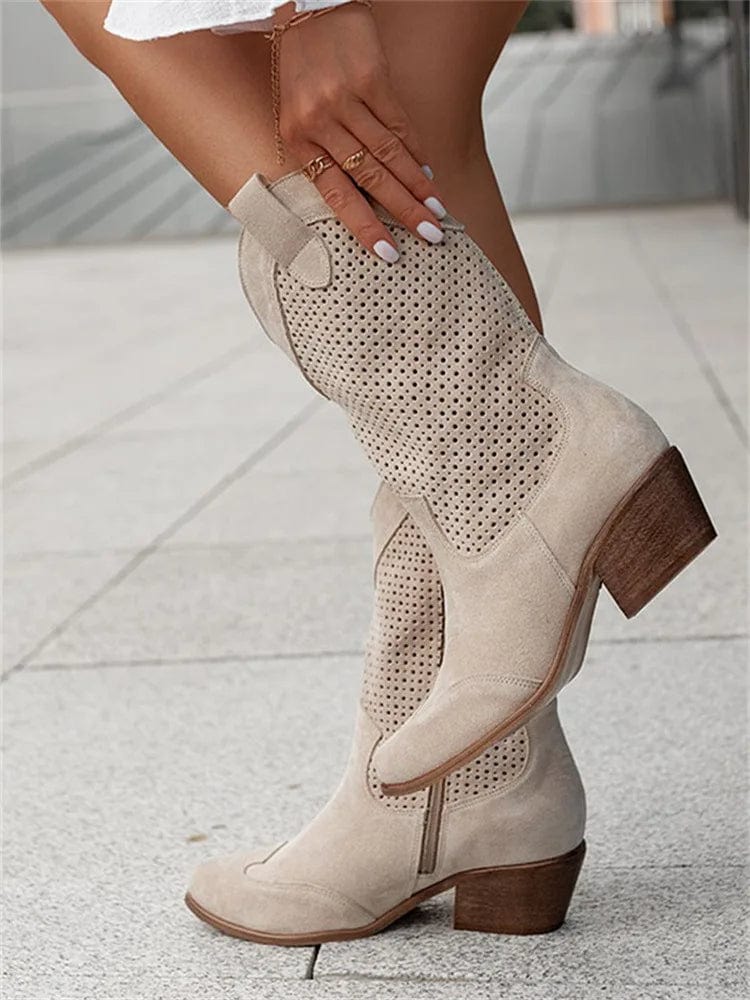 Taren | Women's western boots with block heel and perforated panels