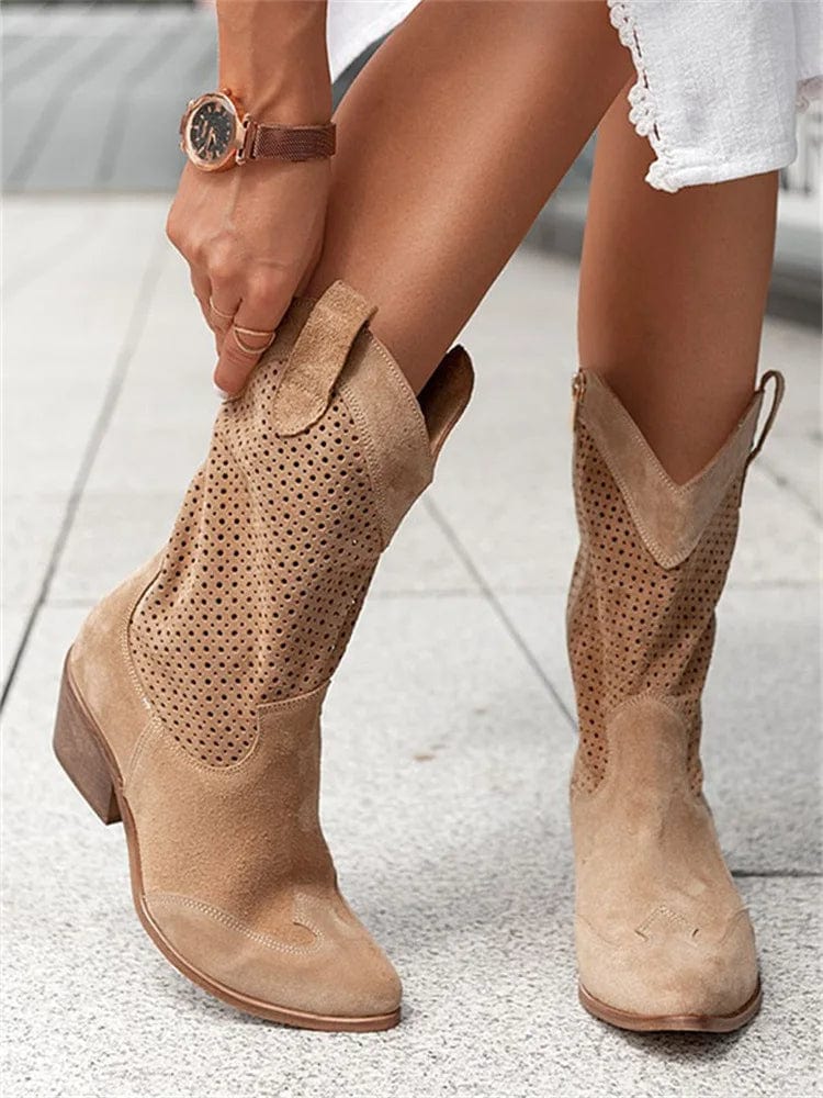 Taren | Women's western boots with block heel and perforated panels