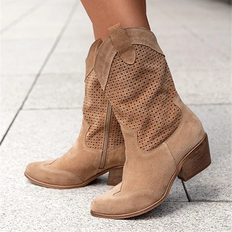 Taren | Women's western boots with block heel and perforated panels