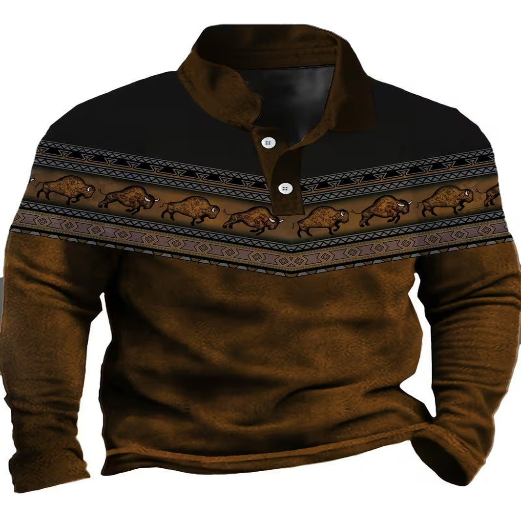 Vintage Casual Polo Shirt with 3D Pattern in Color
