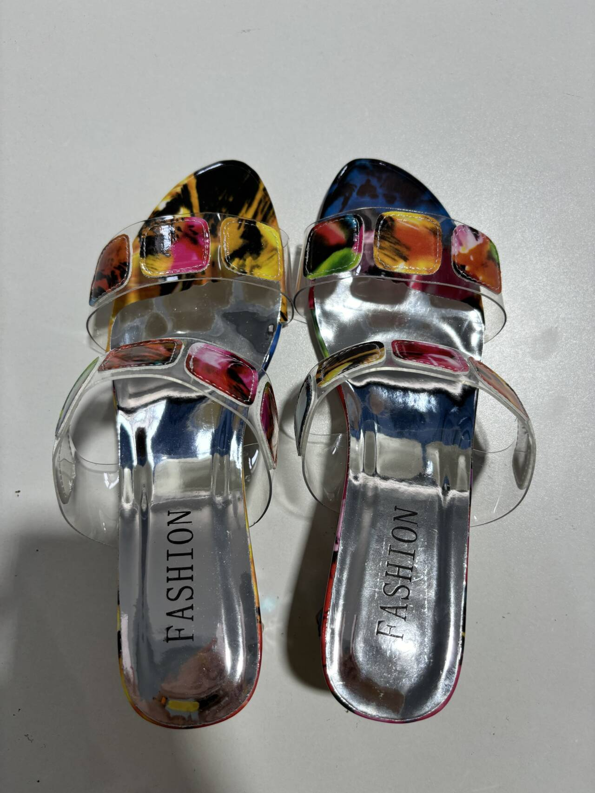 Olivia | Embellished strappy mule sandals with a clear block heel