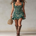 Vestido Mini Verde Bohemio con Volantes