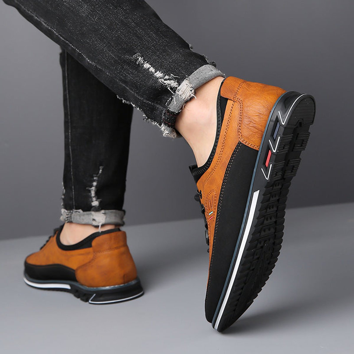 Nathan | Men's Lace-Up Faux Leather Low-Top Casual Sneakers