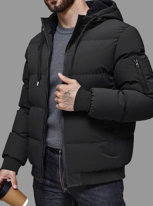 Alexander | Men's quilted winter jacket with hood, ribbed cuffs, and zipper