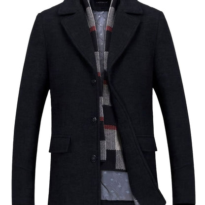 Matthew | Men's Single-Breasted Wool Trench Coat with Lapel Scarf