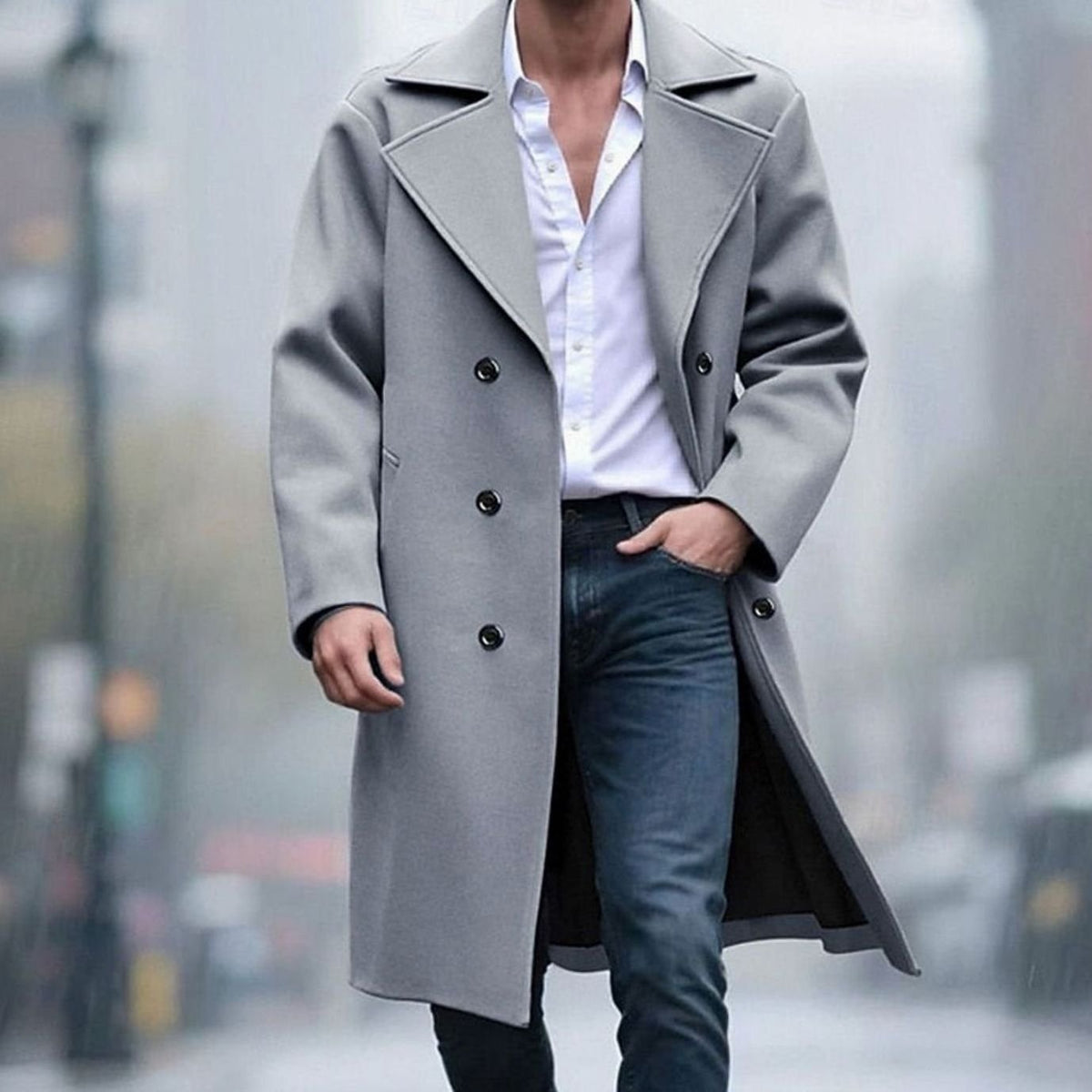 Sebastian | Men's Double-Breasted Long Wool Trench Coat