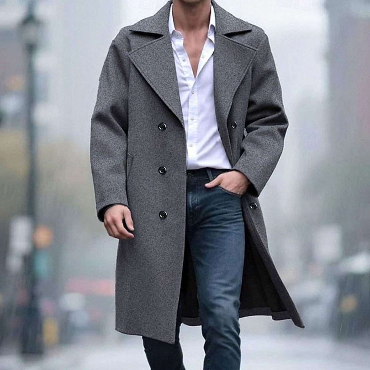 Sebastian | Men's Double-Breasted Long Wool Trench Coat