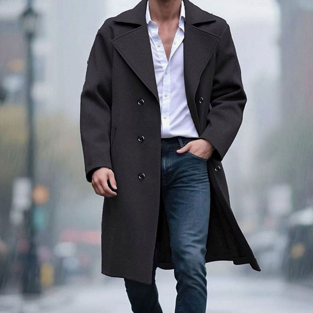 Sebastian | Men's Double-Breasted Long Wool Trench Coat