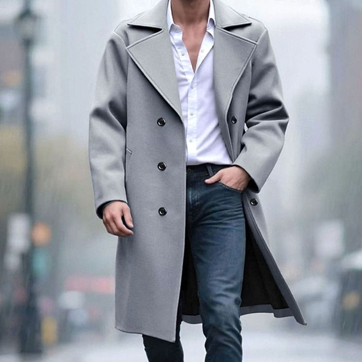 Sebastian | Men's Double-Breasted Long Wool Trench Coat