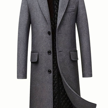 Ryan | Men's Long Wool Trench Coat with Front Button Closure