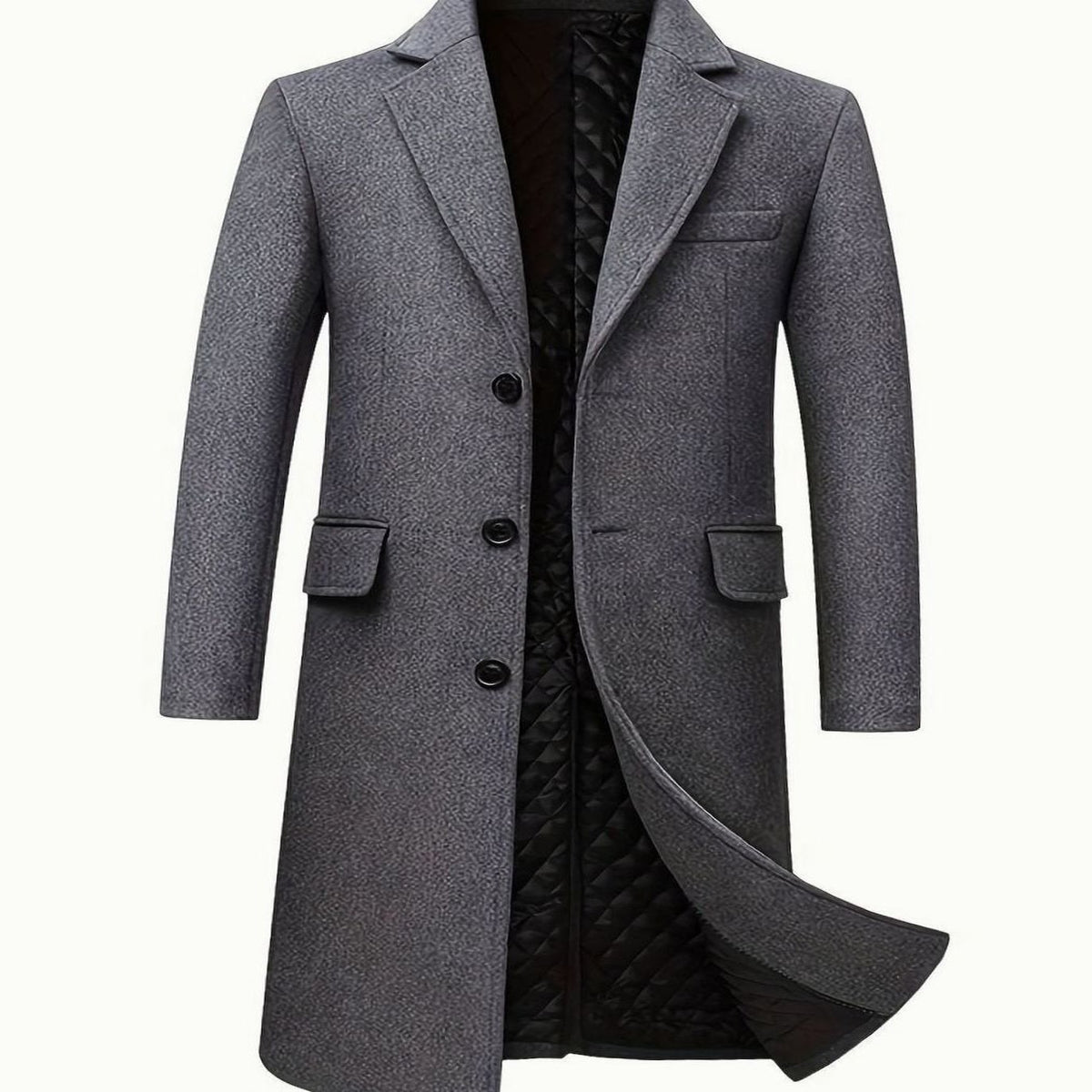 Ryan | Men's Long Wool Trench Coat with Front Button Closure