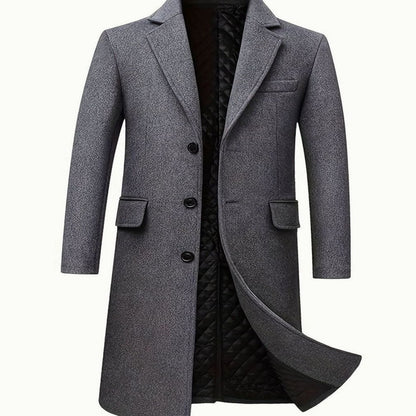 Ryan | Men's Long Wool Trench Coat with Front Button Closure