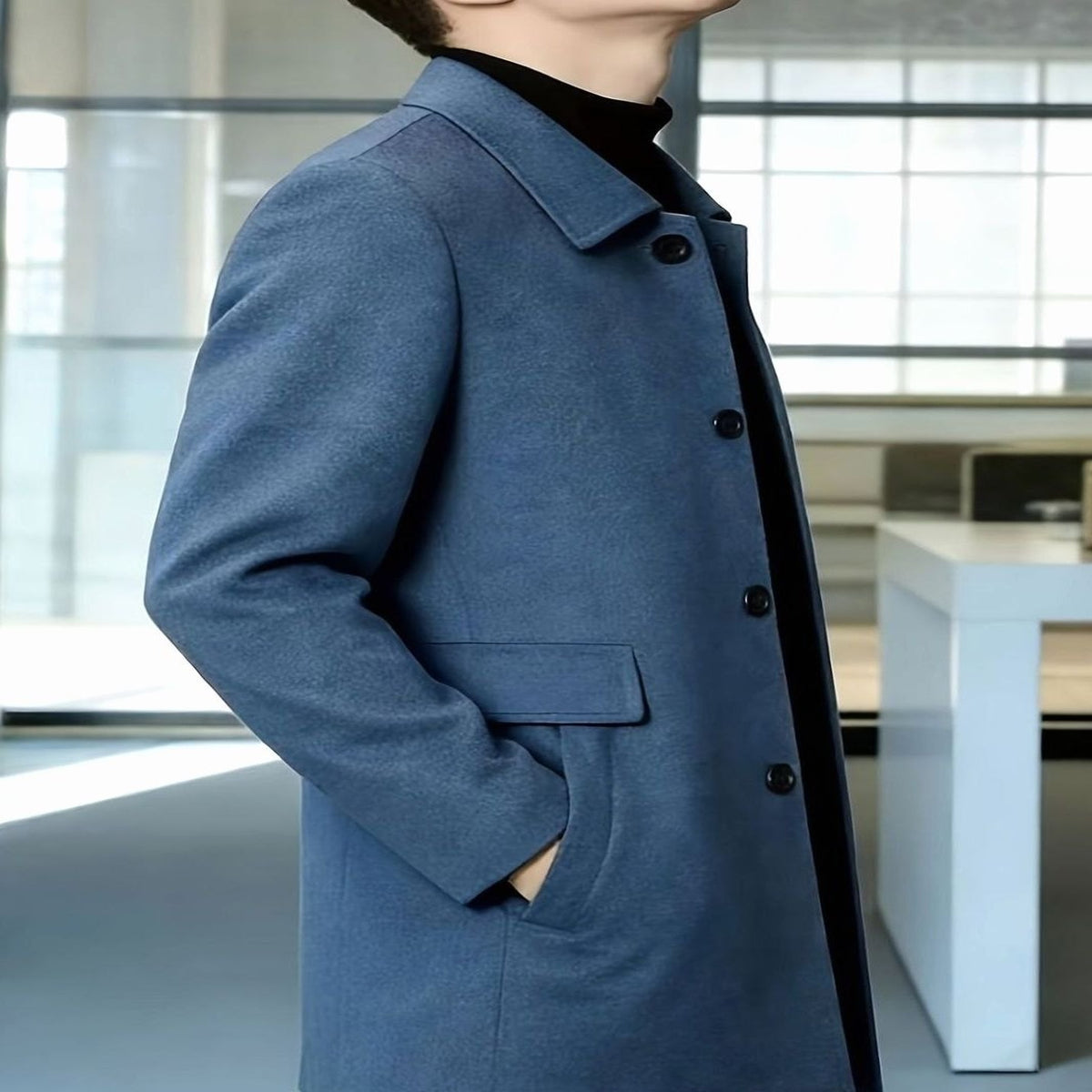 Samuel | Men's Single-Breasted Loose Fit Wool Trench Coat